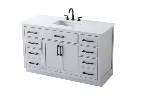 Elegant Lighting Alden Vanity Cabinet 2Dr7Dw 54 Inch W x 22 Inch D x 35 Inch H in Grey Model: VF29754GR