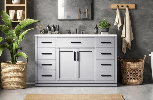 Elegant Lighting Alden Vanity Cabinet 2Dr7Dw 54 Inch W x 22 Inch D x 35 Inch H in Grey Model: VF29754GR