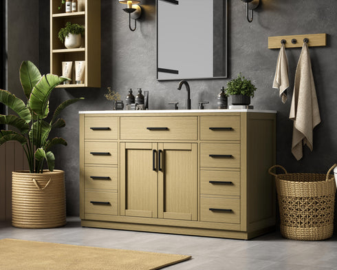 Elegant Lighting Alden Vanity Cabinet 2Dr7Dw 54 Inch W x 22 Inch D x 35 Inch H in Honey Brown Model: VF29754MHB