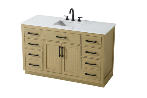 Elegant Lighting Alden Vanity Cabinet 2Dr7Dw 54 Inch W x 22 Inch D x 35 Inch H in Honey Brown Model: VF29754MHB