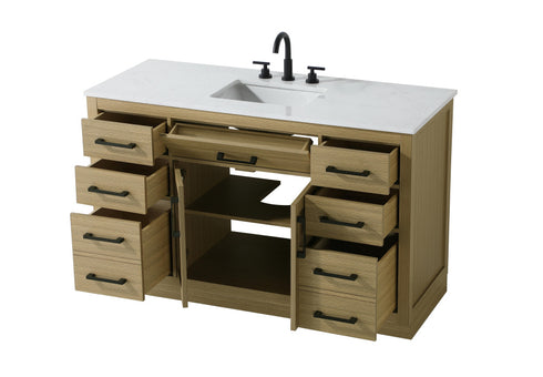 Elegant Lighting Alden Vanity Cabinet 2Dr7Dw 54 Inch W x 22 Inch D x 35 Inch H in Honey Brown Model: VF29754MHB