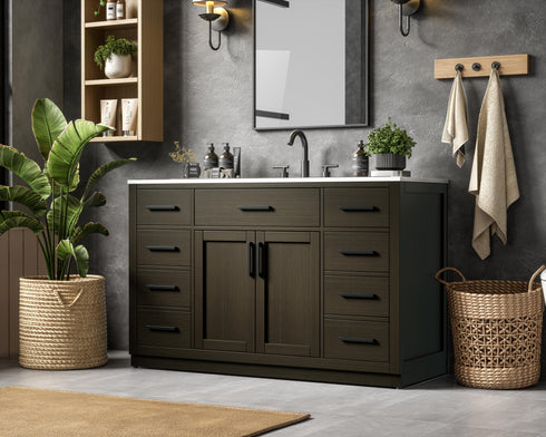 Elegant Lighting Alden Vanity Cabinet 2Dr7Dw 54 Inch W x 22 Inch D x 35 Inch H in Mocha Brown Model: VF29754MMB
