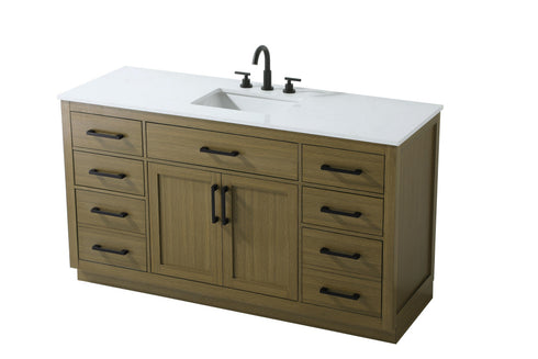 Elegant Lighting Alden Vanity Cabinet 2Dr7Dw 60 Inch W x 22 Inch D x 35 Inch H in Chestnut Brown Model: VF29760MCB