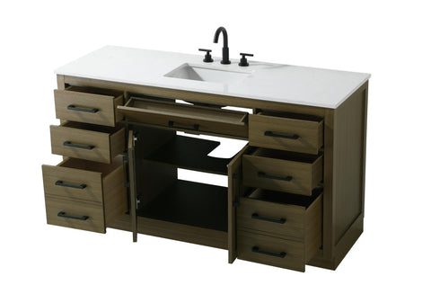 Elegant Lighting Alden Vanity Cabinet 2Dr7Dw 60 Inch W x 22 Inch D x 35 Inch H in Chestnut Brown Model: VF29760MCB