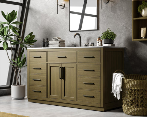 Elegant Lighting Alden Vanity Cabinet 2Dr7Dw 60 Inch W x 22 Inch D x 35 Inch H in Chestnut Brown Model: VF29760MCB