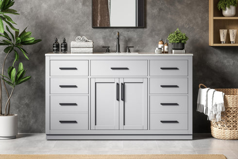 Elegant Lighting Alden Vanity Cabinet 2Dr7Dw 60 Inch W x 22 Inch D x 35 Inch H in Grey Model: VF29760GR