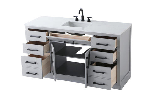 Elegant Lighting Alden Vanity Cabinet 2Dr7Dw 60 Inch W x 22 Inch D x 35 Inch H in Grey Model: VF29760GR