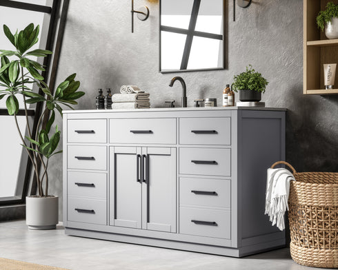Elegant Lighting Alden Vanity Cabinet 2Dr7Dw 60 Inch W x 22 Inch D x 35 Inch H in Grey Model: VF29760GR