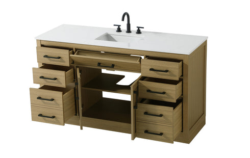 Elegant Lighting Alden Vanity Cabinet 2Dr7Dw 60 Inch W x 22 Inch D x 35 Inch H in Honey Brown Model: VF29760MHB