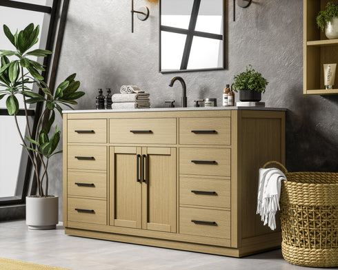 Elegant Lighting Alden Vanity Cabinet 2Dr7Dw 60 Inch W x 22 Inch D x 35 Inch H in Honey Brown Model: VF29760MHB