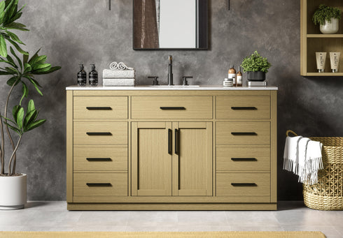 Elegant Lighting Alden Vanity Cabinet 2Dr7Dw 60 Inch W x 22 Inch D x 35 Inch H in Honey Brown Model: VF29760MHB