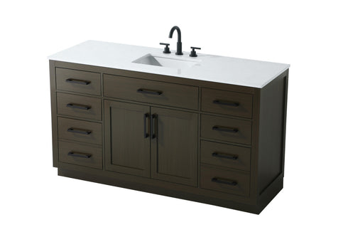 Elegant Lighting Alden Vanity Cabinet 2Dr7Dw 60 Inch W x 22 Inch D x 35 Inch H in Mocha Brown Model: VF29760MMB