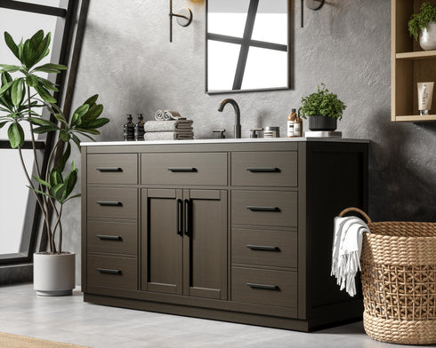 Elegant Lighting Alden Vanity Cabinet 2Dr7Dw 60 Inch W x 22 Inch D x 35 Inch H in Mocha Brown Model: VF29760MMB