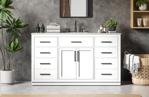 Elegant Lighting Alden Vanity Cabinet 2Dr7Dw 60 Inch W x 22 Inch D x 35 Inch H in White Model: VF29760WH