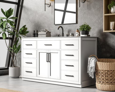 Elegant Lighting Alden Vanity Cabinet 2Dr7Dw 60 Inch W x 22 Inch D x 35 Inch H in White Model: VF29760WH