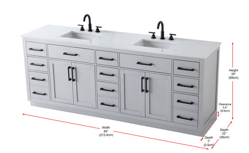 Elegant Lighting Alden Vanity Cabinet 4Dr11Dw 84 Inch W x 22 Inch D x 35 Inch H in Grey Model: VF29784DGR