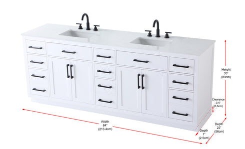 Elegant Lighting Alden Vanity Cabinet 4Dr11Dw 84 Inch W x 22 Inch D x 35 Inch H in White Model: VF29784DWH