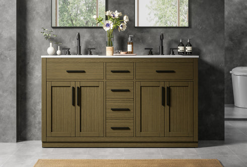 Elegant Lighting Alden Vanity Cabinet 4Dr5Dw 60 Inch W x 22 Inch D x 35 Inch H in Chestnut Brown Model: VF29760DMCB
