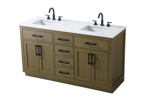 Elegant Lighting Alden Vanity Cabinet 4Dr5Dw 60 Inch W x 22 Inch D x 35 Inch H in Chestnut Brown Model: VF29760DMCB