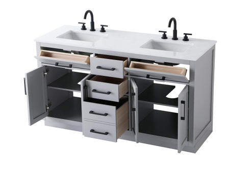 Elegant Lighting Alden Vanity Cabinet 4Dr5Dw 60 Inch W x 22 Inch D x 35 Inch H in Grey Model: VF29760DGR
