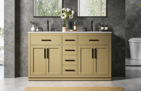 Elegant Lighting Alden Vanity Cabinet 4Dr5Dw 60 Inch W x 22 Inch D x 35 Inch H in Honey Brown Model: VF29760DMHB