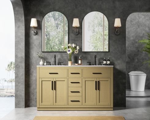 Elegant Lighting Alden Vanity Cabinet 4Dr5Dw 60 Inch W x 22 Inch D x 35 Inch H in Honey Brown Model: VF29760DMHB