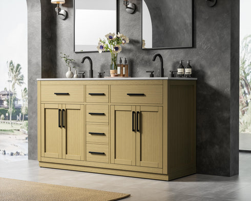 Elegant Lighting Alden Vanity Cabinet 4Dr5Dw 60 Inch W x 22 Inch D x 35 Inch H in Honey Brown Model: VF29760DMHB