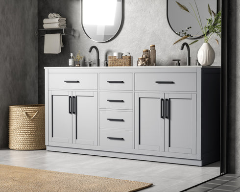 Elegant Lighting Alden Vanity Cabinet 4Dr5Dw 72 Inch W x 22 Inch D x 35 Inch H in Grey Model: VF29772DGR