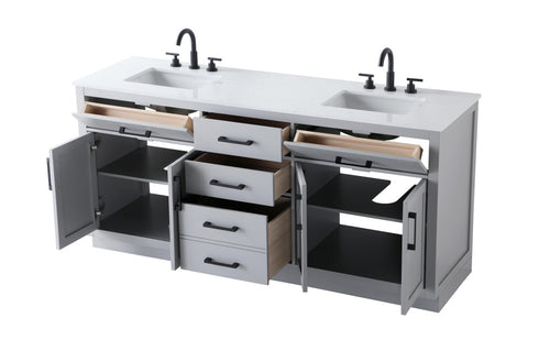 Elegant Lighting Alden Vanity Cabinet 4Dr5Dw 72 Inch W x 22 Inch D x 35 Inch H in Grey Model: VF29772DGR