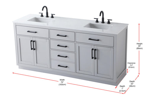Elegant Lighting Alden Vanity Cabinet 4Dr5Dw 72 Inch W x 22 Inch D x 35 Inch H in Grey Model: VF29772DGR