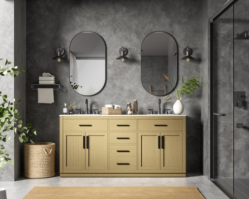 Elegant Lighting Alden Vanity Cabinet 4Dr5Dw 72 Inch W x 22 Inch D x 35 Inch H in Honey Brown Model: VF29772DMHB