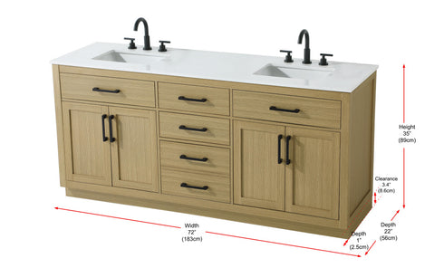 Elegant Lighting Alden Vanity Cabinet 4Dr5Dw 72 Inch W x 22 Inch D x 35 Inch H in Honey Brown Model: VF29772DMHB