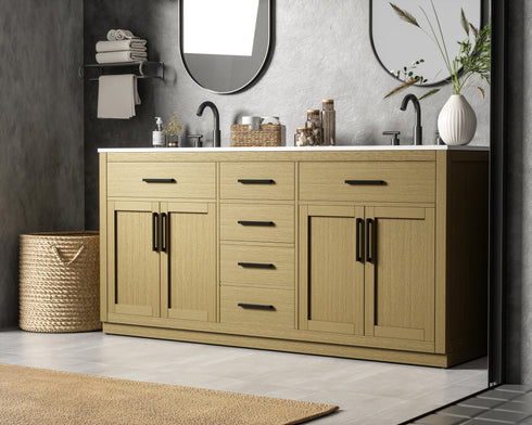 Elegant Lighting Alden Vanity Cabinet 4Dr5Dw 72 Inch W x 22 Inch D x 35 Inch H in Honey Brown Model: VF29772DMHB