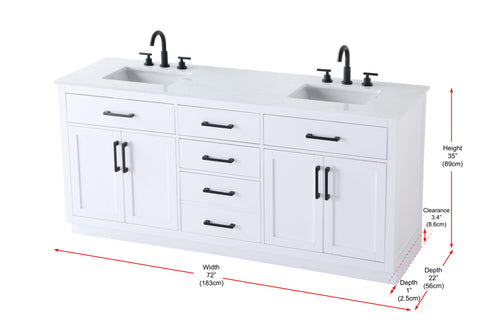 Elegant Lighting Alden Vanity Cabinet 4Dr5Dw 72 Inch W x 22 Inch D x 35 Inch H in White Model: VF29772DWH