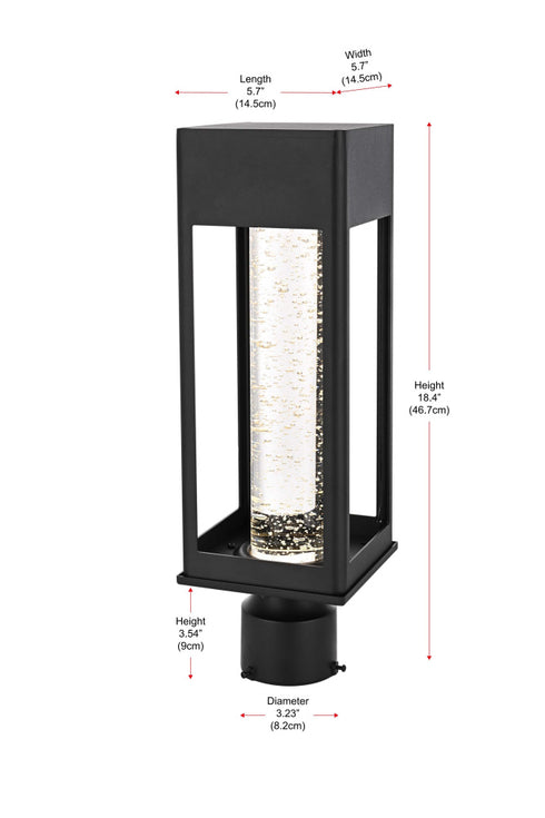 Elegant Lighting Amaris 18 inch LED Outdoor Post light in Black in Black and Clear Finish Model: OD604P18BK