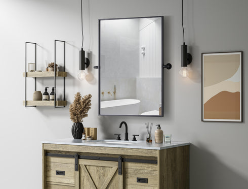 Elegant Lighting Amoura Metal Frame Mirror 24 Inch W x 32 Inch H in Black Model: MR6H2432BLK
