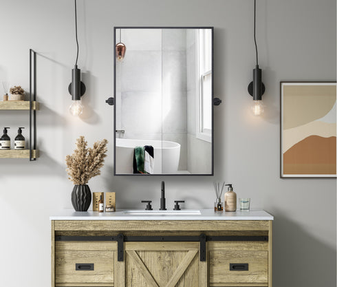 Elegant Lighting Amoura Metal Frame Mirror 24 Inch W x 36 Inch H in Black Model: MR6H2436BLK
