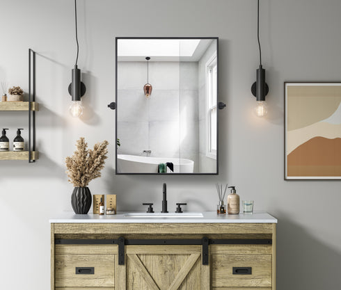 Elegant Lighting Amoura Metal Frame Mirror 27 Inch W x 36 Inch H in Black Model: MR6H2736BLK