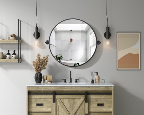 Elegant Lighting Amoura Metal Frame Round Mirror D24 Inch in Black Model: MR6G24BLK