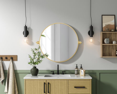 Elegant Lighting Amoura Metal Frame Round Mirror D24 Inch in Brass Model: MR6G24BRA