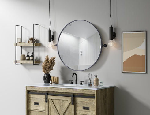 Elegant Lighting Amoura Metal Frame Round Mirror D30 Inch in Black Model: MR6G30BLK