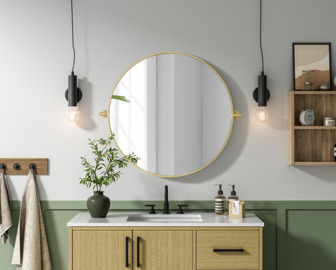 Elegant Lighting Amoura Metal Frame Round Mirror D30 Inch in Brass Model: MR6G30BRA