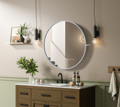 Elegant Lighting Amoura Metal Frame Round Mirror D30 Inch in Silver Model: MR6G30SIL