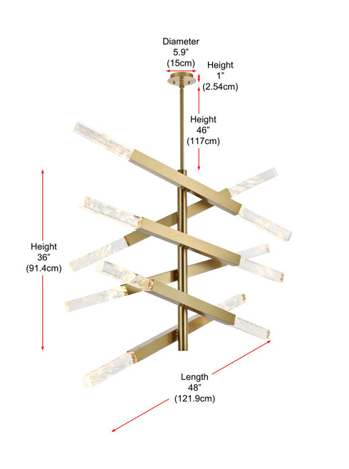 Elegant Lighting Ari 12 Light Pendant L48 Inch H36 Inch L12 Satin Gold in Satin Gold and Clear Finish Model: 2085L6SG