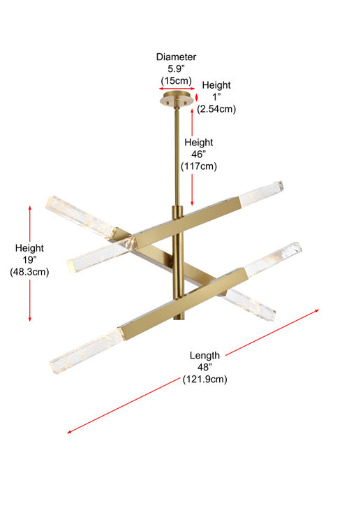 Elegant Lighting Ari 6 Light Pendant L48 Inch H19 Inch L6 Satin Gold in Satin Gold and Clear Finish Model: 2085L3SG