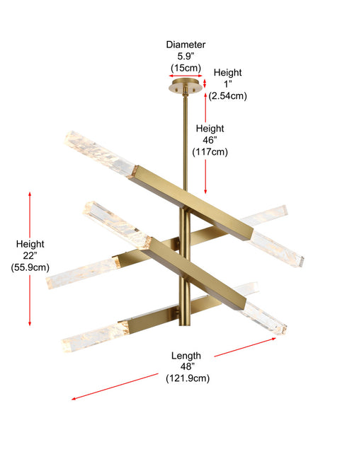Elegant Lighting Ari 8 Light Pendant L48 Inch H22 Inch L8 Satin Gold in Satin Gold and Clear Finish Model: 2085L4SG