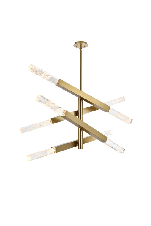 Elegant Lighting Ari 8 Light Pendant L48 Inch H22 Inch L8 Satin Gold in Satin Gold and Clear Finish Model: 2085L4SG