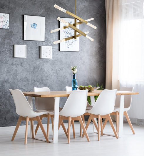 Elegant Lighting Ari 8 Light Pendant L48 Inch H22 Inch L8 Satin Gold in Satin Gold and Clear Finish Model: 2085L4SG