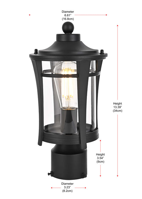 Elegant Lighting Artemis 13 inch Outdoor Post light in Black in Black and Clear Finish Model: OD609P13BK