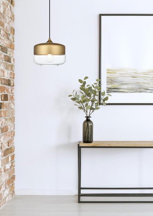 Elegant Lighting Ashwell 10 inch Pendant Clear Shade in Satin Gold in Satin Gold and Clear Finish Model: LD2243SG